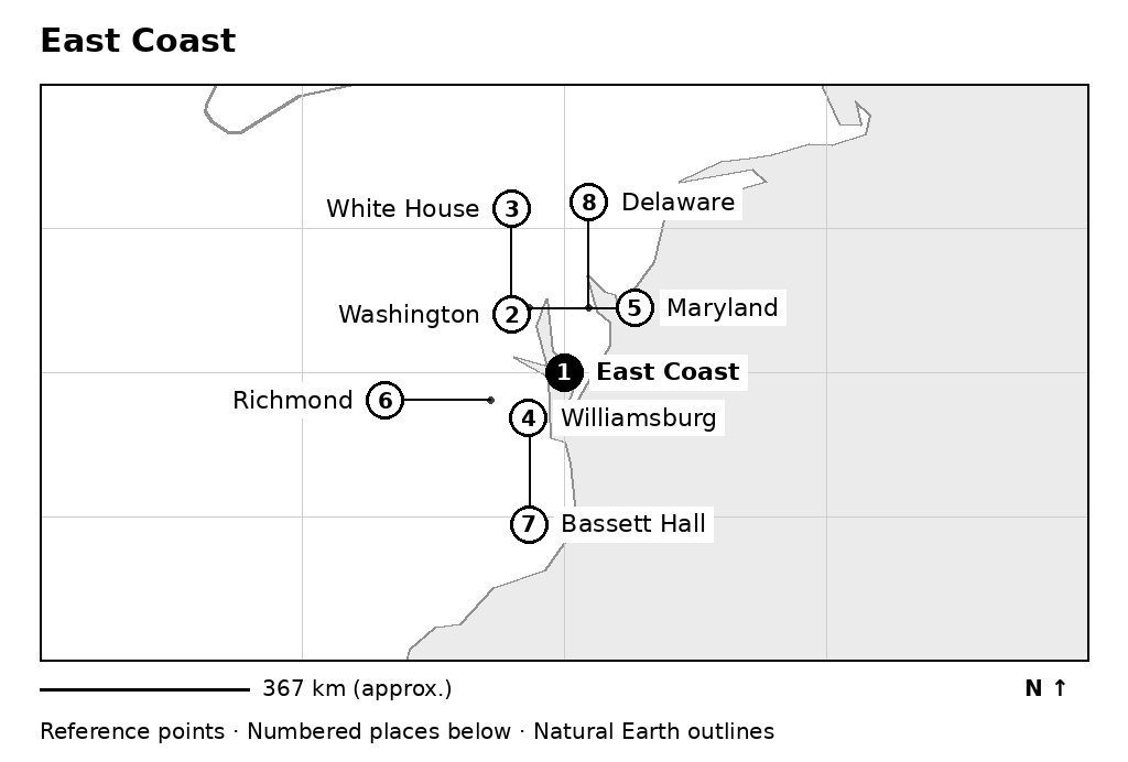 Closer orientation map for East Coast