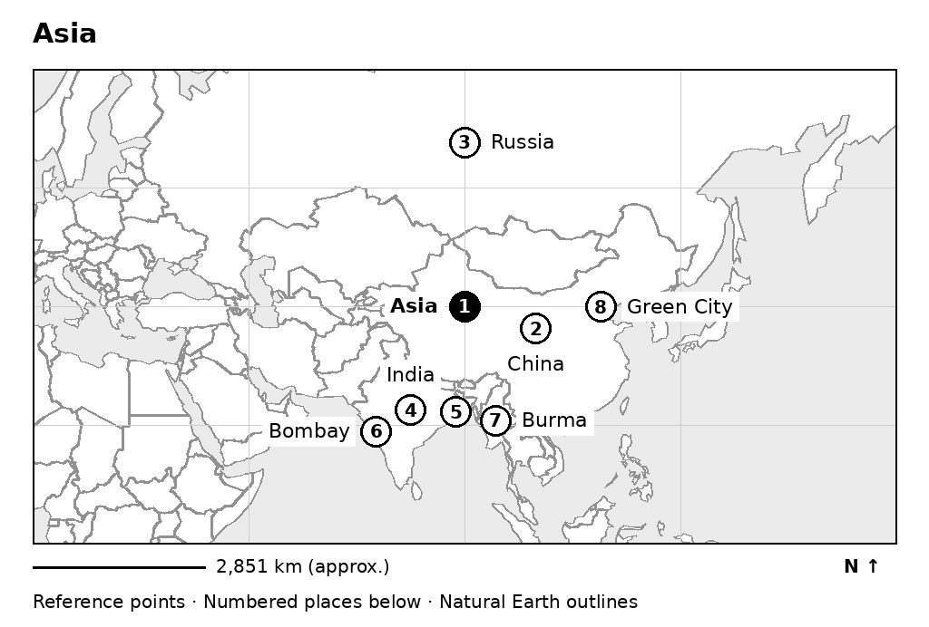 Closer orientation map for Asia