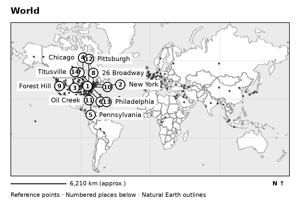 Map of World with numbered place references